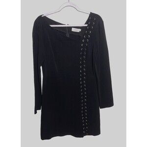 ALC Dress Womens 10 Black Grommet Lace Up Crepe Career Long Sleeve Shift